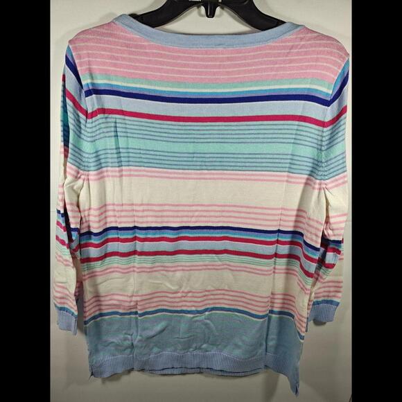 Talbots Knit Sweater Women's Size Large Soft Multi Color Pastel Striped Sweater - Picture 5 of 5
